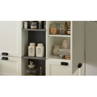 Culineo® Einbauküche C684 mit Einbaugeräten Mattweiß & schiefergraues Stripewood - Länge ca. 460 cm