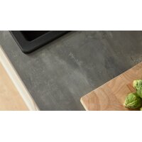 Culineo® Einbauküche C684 mit Einbaugeräten Mattweiß & schiefergraues Stripewood - Länge ca. 460 cm