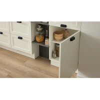 Culineo® Einbauküche C684 mit Einbaugeräten Mattweiß & schiefergraues Stripewood - Länge ca. 460 cm