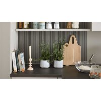 Culineo® Einbauküche C615 mit AEG Einbaugeräten Sand & taupefarbenes Stripewood - Stellfläche ca. 442 x 200 cm