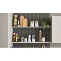 Culineo® Einbauküche C615 mit AEG Einbaugeräten Sand & taupefarbenes Stripewood - Stellfläche ca. 442 x 200 cm
