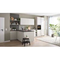 Culineo® Einbauküche C615 mit AEG Einbaugeräten Sand & taupefarbenes Stripewood - Stellfläche ca. 442 x 200 cm