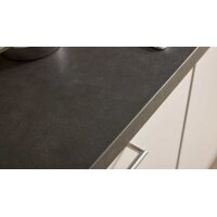 Culineo® Einbauküche C615 mit AEG Einbaugeräten Sand & taupefarbenes Stripewood - Stellfläche ca. 442 x 200 cm