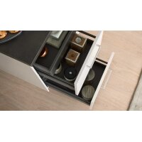 Culineo® Einbauküche C615 mit AEG Einbaugeräten Sand & taupefarbenes Stripewood - Stellfläche ca. 442 x 200 cm