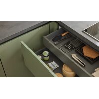 Culineo® Einbauküche C357 mit Einbaugeräten Olive & Schiefergrau - zweizeilig