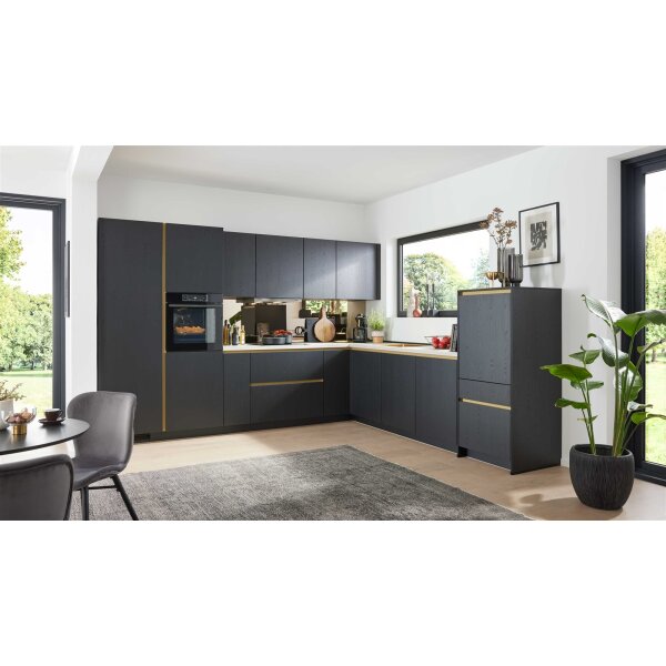 Culineo® Einbauküche C382 mit gorenje Einbaugeräten Eiche Nero - Stellfläche ca. 335 x 305 cm