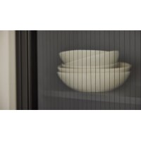 Interliving Küche Serie 3108 mit Miele-Einbaugeräten Mattschwarz & Stripe Wood Choco - dreizeilig