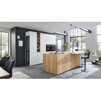 Interliving Küche Serie 3084 mit SIEMENS-Einbaugeräten Mattweiß & Eiche Ventura - zweizeilig