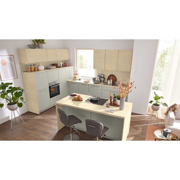 Interliving Küche Serie 3111 mit Constructa-Einbaugeräten Platingrau & Sandesche - dreizeilig