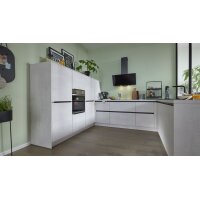 Interliving Küche Serie 3080 mit privileg Einbaugeräten weißer Beton - Stellfläche ca. 247 x 308 cm