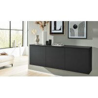 Interliving Küche Serie 3103 mit AEG Einbaugeräten Mattschwarz & Vulkaneiche - dreizeilig
