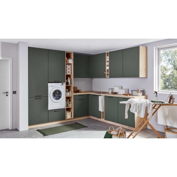 nobilia® Hauswirtschaftsraum-Lösung Easytouch Mineralgrün & Eiche San Remo - Stellfläche ca. 275 x 247 cm