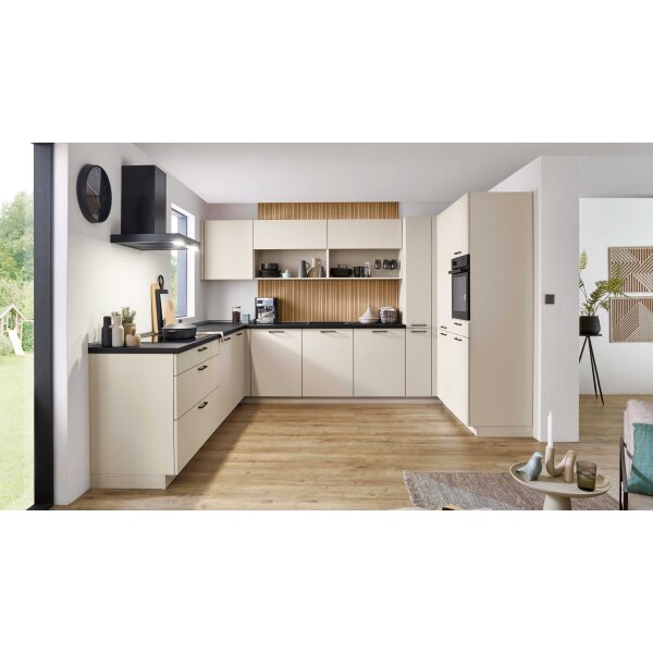 nobilia® Einbauküche Easytouch mit Elektrogräten Sand & Stripewood light - Stellfläche ca. 350 x 340 cm