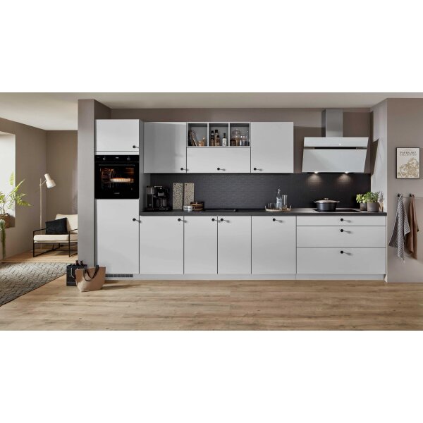nobilia® Einbauküche Softline mit Elektrogeräten, z. B. Kühlschrank Seidengrau - Länge ca. 390 cm