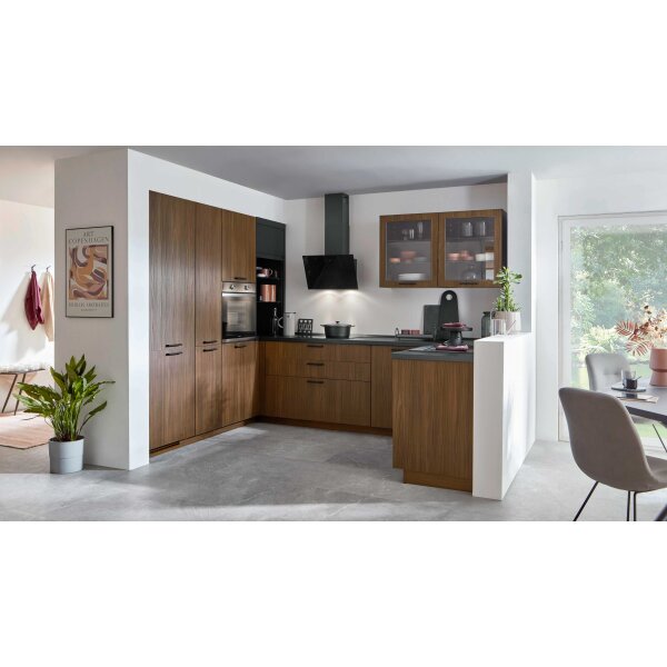 nobilia® Einbauküche Structura mit privileg Elektrogeräten Nussbaum Milano - Stellfläche ca. 240 x 310 cm