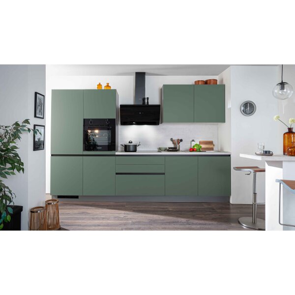 EXPRESS KÜCHEN Einbauküche Clean mit Einbaugeräten Dunkelgrün & Hellgrau - Länge ca. 315 cm