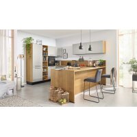 Interliving Küche Serie 3086 mit SIEMENS-Einbaugeräten Platingrau & Eiche Ventura – Stellfläche ca. 350 x 278 cm