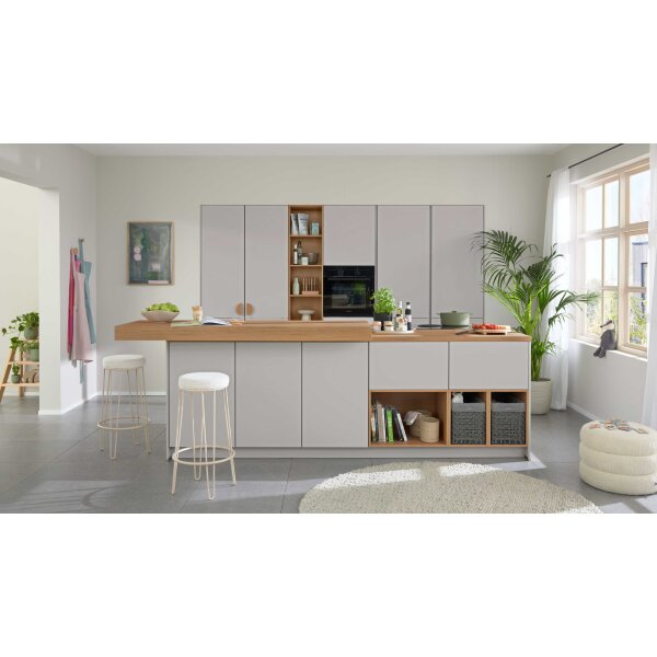 Culineo® Einbauküche C615 mit BORA Induktionsfeld Seidengrau & Eiche Como - zweizeilig
