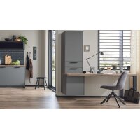 Culineo® Einbauküche C357 mit Homeoffice-Platz Schiefergrau & Schwarzglas - dreizeilig