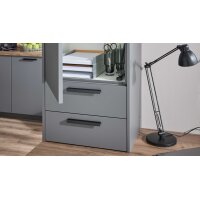 Culineo® Einbauküche C357 mit Homeoffice-Platz Schiefergrau & Schwarzglas - dreizeilig