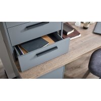 Culineo® Einbauküche C357 mit Homeoffice-Platz Schiefergrau & Schwarzglas - dreizeilig