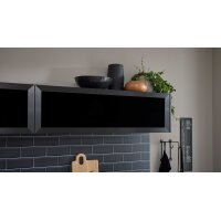 Culineo® Einbauküche C357 mit Homeoffice-Platz Schiefergrau & Schwarzglas - dreizeilig