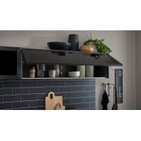 Culineo® Einbauküche C357 mit Homeoffice-Platz Schiefergrau & Schwarzglas - dreizeilig