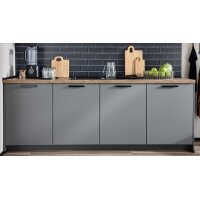 Culineo® Einbauküche C357 mit Homeoffice-Platz Schiefergrau & Schwarzglas - dreizeilig