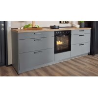 Culineo® Einbauküche C357 mit Homeoffice-Platz Schiefergrau & Schwarzglas - dreizeilig
