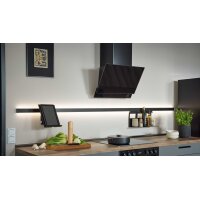 Culineo® Einbauküche C357 mit Homeoffice-Platz Schiefergrau & Schwarzglas - dreizeilig