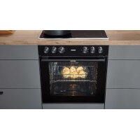 Culineo® Einbauküche C357 mit Homeoffice-Platz Schiefergrau & Schwarzglas - dreizeilig