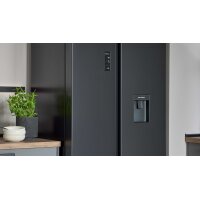 Culineo® Einbauküche C357 mit Homeoffice-Platz Schiefergrau & Schwarzglas - dreizeilig