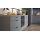 Culineo® Einbauküche C357 mit Homeoffice-Platz Schiefergrau & Schwarzglas - dreizeilig