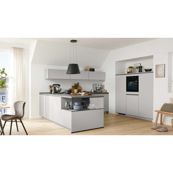 Culineo® Einbauküche C615 mit Einbaugeräten Seiden- & Schiefergrau - Stellfläche ca. 240 x 270 cm