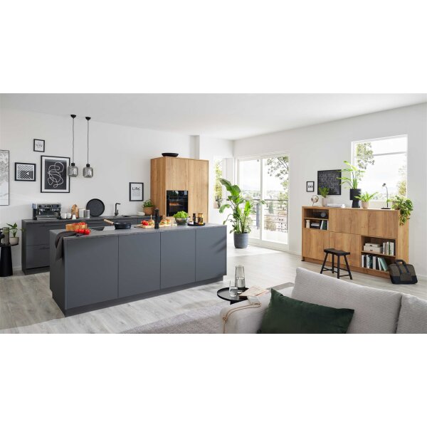 Interliving Küche Serie 3093 mit separater Homeoffice-Lösung Graphit & Eiche Venture - dreizeilig