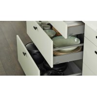 Culineo® Einbauküche C357 mit privileg Einbaugeräten Jade, Mattweiß & Marmor Venato Bianco - dreizeilig