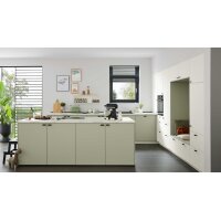 Culineo® Einbauküche C357 mit privileg Einbaugeräten Jade, Mattweiß & Marmor Venato Bianco - dreizeilig