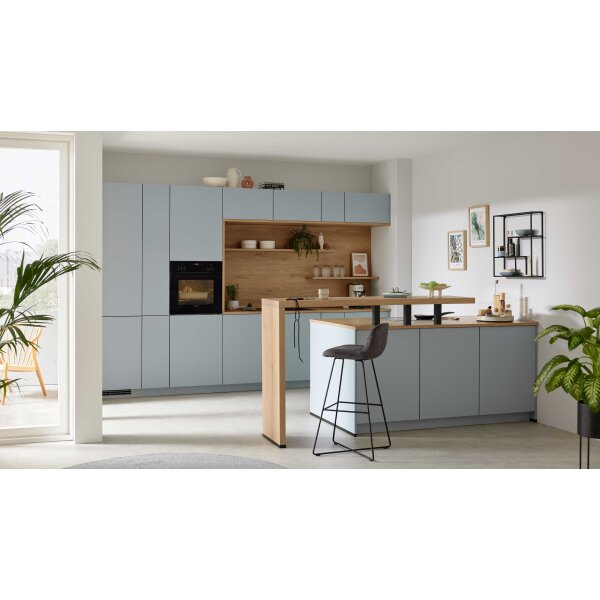 Culineo® Einbauküche C357 mit SIEMENS Einbaugeräten Sky & Eiche Honig - zweizeilig