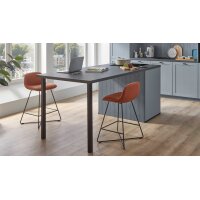 nobilia® Einbauküche Frame mit Geräten und Ansetztisch steinblaue Holzstruktur & Marmor schwarz - zweiteilig