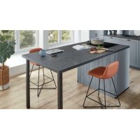 nobilia® Einbauküche Frame mit Geräten und Ansetztisch steinblaue Holzstruktur & Marmor schwarz - zweiteilig