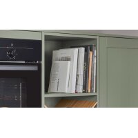 nobilia® Einbauküche Frame mit JUNKER Geräten und Ansetztisch olivgrüne Holzstruktur & Endgrain Oak - zweiteilig