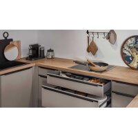 nobilia® Einbauküche Laser mit Geräten und Ansetztisch Macchiato & Eiche Honig - Stellfläche ca. 305 x 336 cm