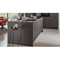 nobilia® Einbauküche Look mit Geräten und Kücheninsel Coffee strukturiert, Eiche olive & Schiefergrau - zweiteilig