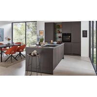 nobilia® Einbauküche Look mit Geräten und Kücheninsel Coffee strukturiert, Eiche olive & Schiefergrau - zweiteilig