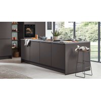 nobilia® Einbauküche Look mit Geräten und Kücheninsel Coffee strukturiert, Eiche olive & Schiefergrau - zweiteilig