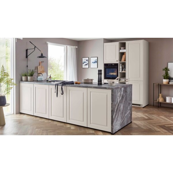 nobilia® Einbauküche Sylt mit Geräten Sand & Marmor Mystic grey - zweiteilig