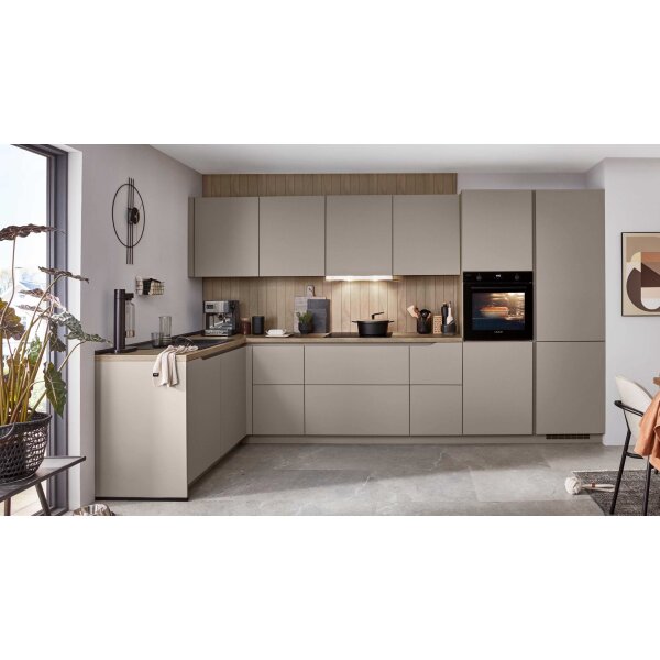 nobilia® Einbauküche Senso mit Geräten Macchiato & Eiche Bergamo - Stellfläche ca. 185 x 369 cm