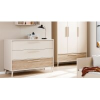 PAIDI Eefje – Schubladenkommode Cashmere-Beige & Groovy-Oak - drei Schubladen, Breite ca. 95 cm