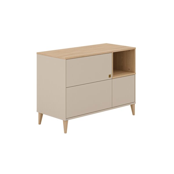 PAIDI Babyzimmer Mila & Ben – Kombikommode Cashmere-Beige & Scandinavian Wood - eine Tür, zwei Schubladen, Breite ca. 129 cm