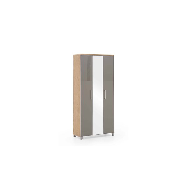 VOSS MÖBEL Garderobenschrank Santina als Dielenmöbel Eiche Bianco & taupefarbenes Glas – drei Türen